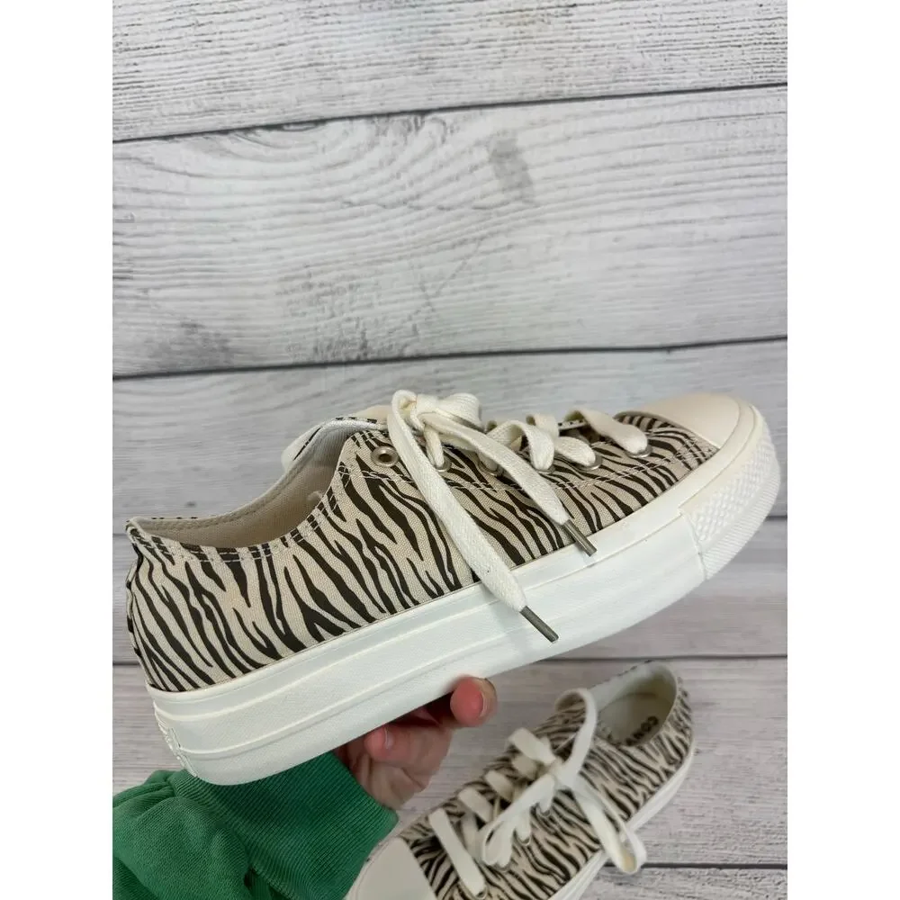 Converse Women's Ivory & Black Zebra Printed Platform Sneakers Size 11 - Picture 8 of 11